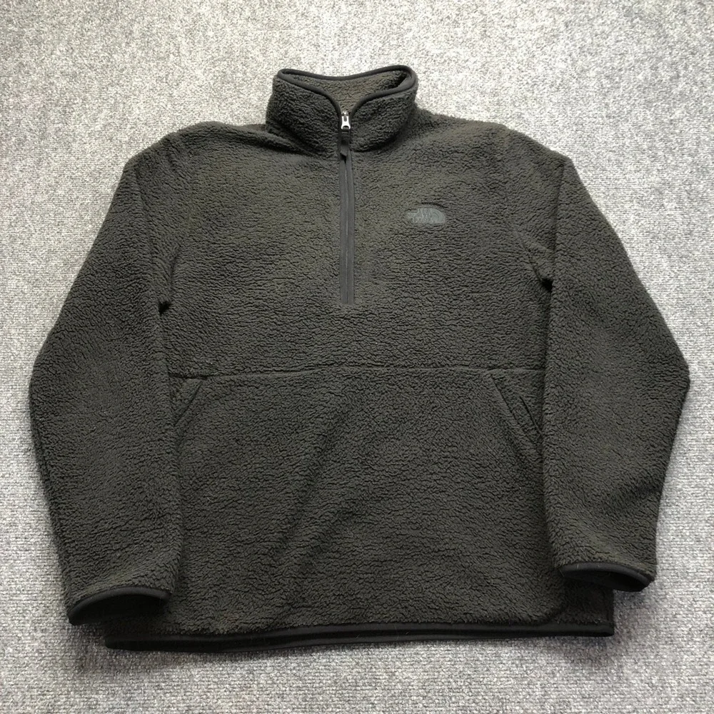 The North Face Mens Large Charcoal Grey Sherpa Fleece Quarter Zip Pullover L